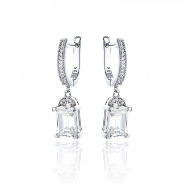 925 Octagon And Round White Cubic Zircon Rhodium Silver Earring 
