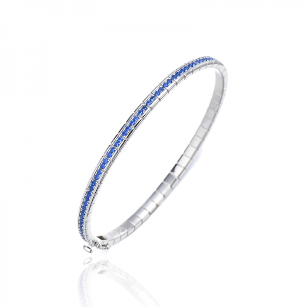 925 Round Blue Nano Rhodium Silver Bangle 