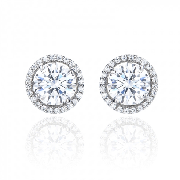 925 Round White Cubic Zircon Rhodium Silver Earring 