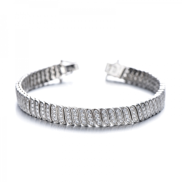 925 Round White Cubic Zircon Rhodium Silver Bracelet 