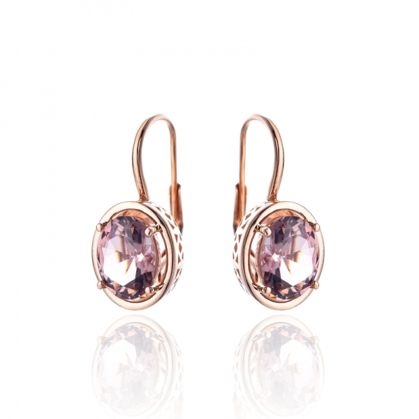 Oval Shape Morganite Nano Silver Earring With Rose Glod Plating 