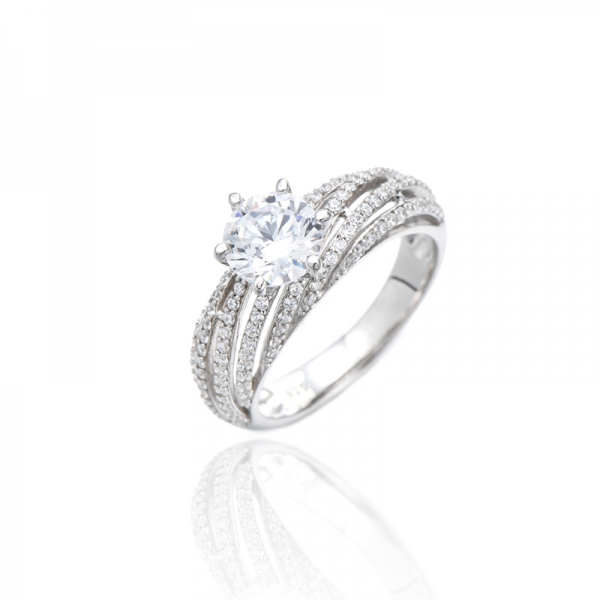 925 Round White Cubic Zircon Rhodium Silver Ring 
