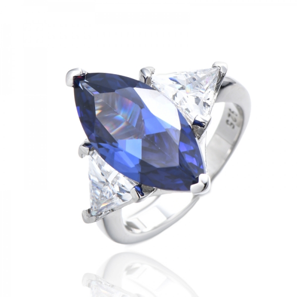 Marquise Diamond Yellow And White Cubic Zircon Rhodium Silver Ring 