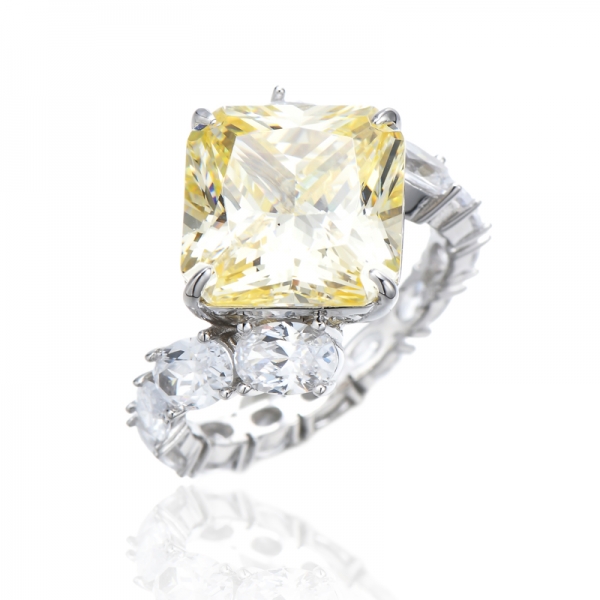 Octagon Diamond Pink And Oval Shape White Cubic Zircon Rhodium Silver Ring 
