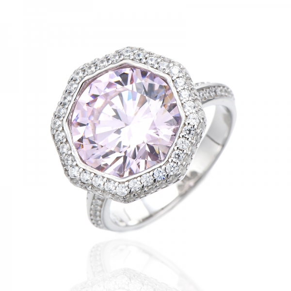 925 Round Diamond Pink And White Cubic Zircon Rhodium Silver Ring 