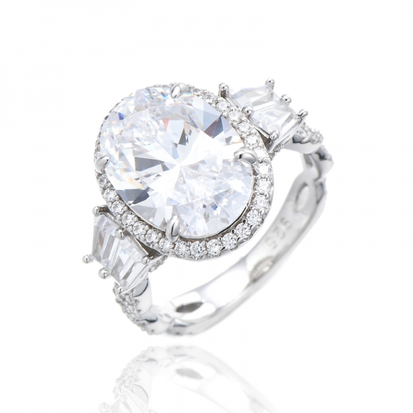 925 Oval Shape Tanzanite And White Cubic Zircon Rhodium Silver Ring 
