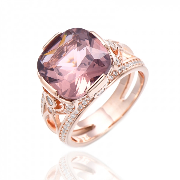 Cushion Diamond Yellow And Ruond White Cubic Zircon Rhodium Silver Ring 