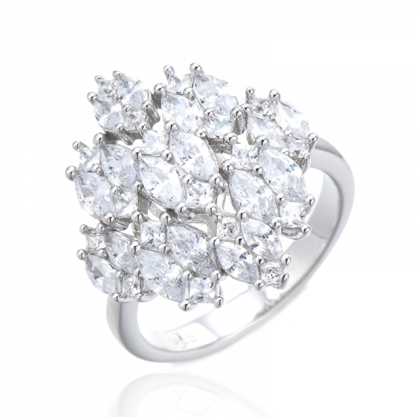 Marquise Green Nano And White Cubic Zircon Rhodium Silver Ring 