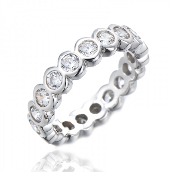 Round Rainbow Colorful Cubic Zircon Rhodium Silver Eternity Ring 