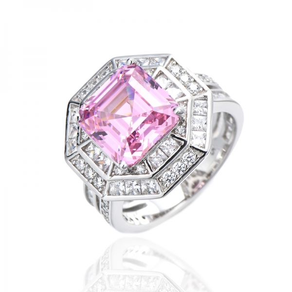 Asscher Canary And White Cubic Zircon Rhodium Silver Ring 