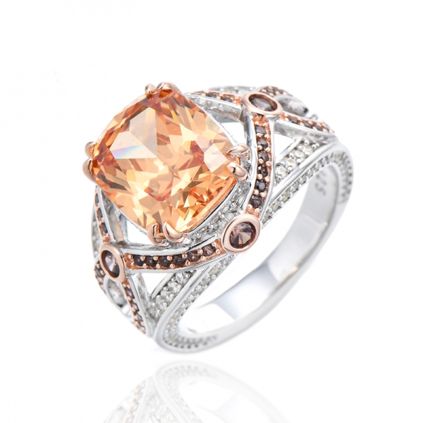 Cushion Green Nano And Ruond White Cubic Zircon Rhodium Silver Ring 