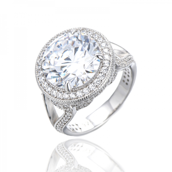 925 Round Diamond Pink And White Cubic Zircon Rhodium Silver Ring 
