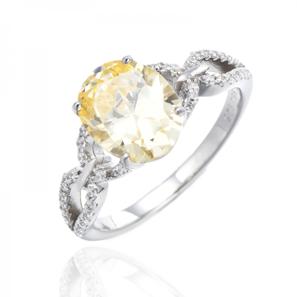 Octagon Diamond Yellow And Round White Cubic Zircon Rhodium Silver Ring 