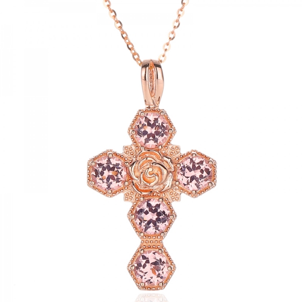 Round Morganite Nano Silver Pendant With Rose Glod Plating 