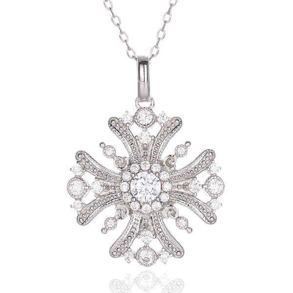 Round Tanzanite Nano And White Cubic Zircon Rhodium Silver Pendant 