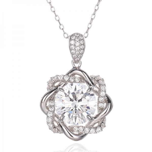 925 Round White Cubic Zircon Rhodium Silver Pendant 