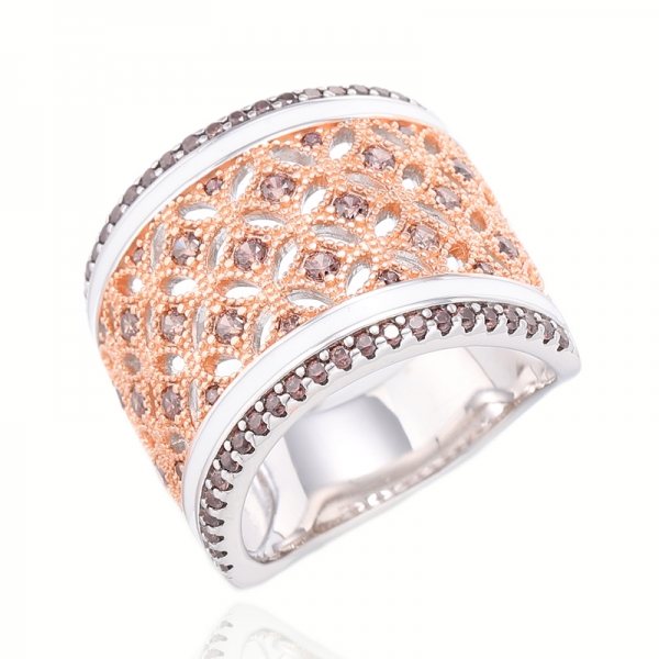 Round Black Nano And White Cubic Zircon Rhodium Silver Ring With Black Enamel 