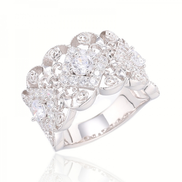 Round Tanzanite Nano And White Cubic Zircon Rhodium Silver Ring 
