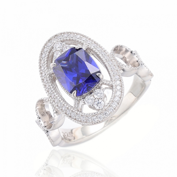 925 Cushion And Ruond White Cubic Zircon Rhodium Silver Ring 