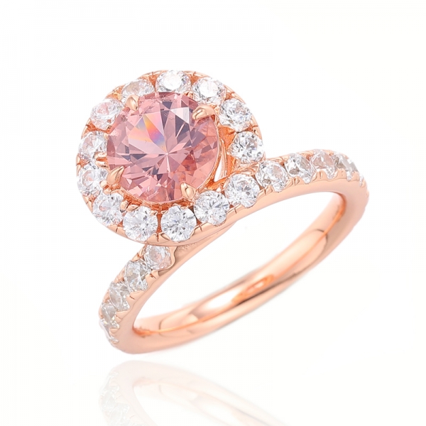 925 Round Morganite Nano And White Cubic Zircon Silver Ring With Rose Gold Plating 