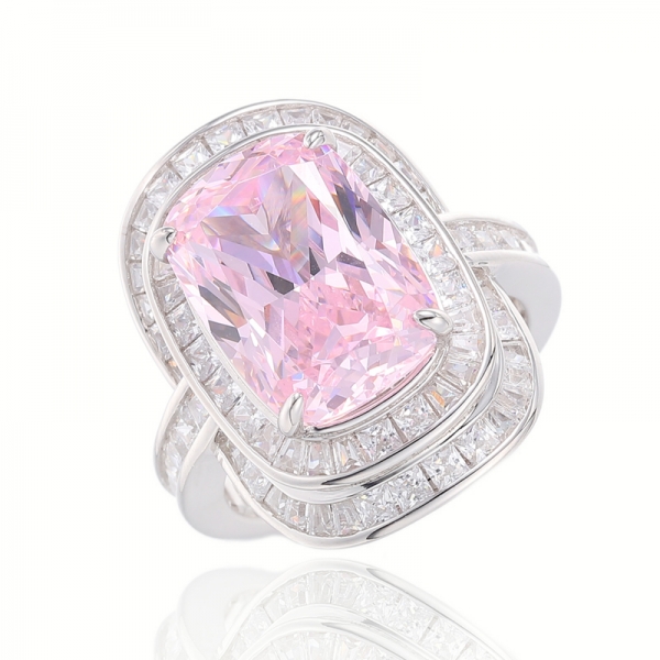 Cushion Tanzanite And White Cubic Zircon Rhodium Silver Ring 