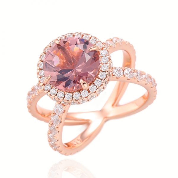 Ruond White Cubic Zircon Silver Ring With Gold Plating 