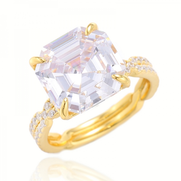 Asscher Pink And Round White Cubic Zircon Rhodium Silver Ring 