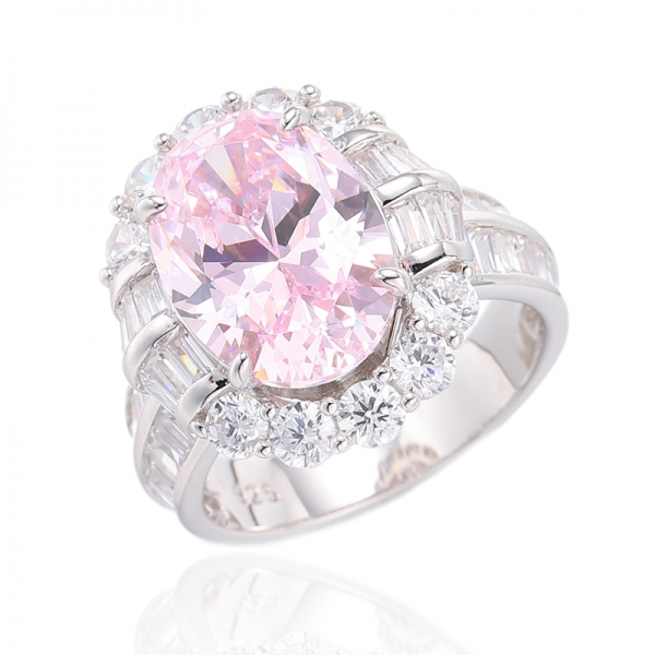 Oval Shape Tanzanite Cubic Zircon And Tanzanite Nano Rhodium Silver Ring 