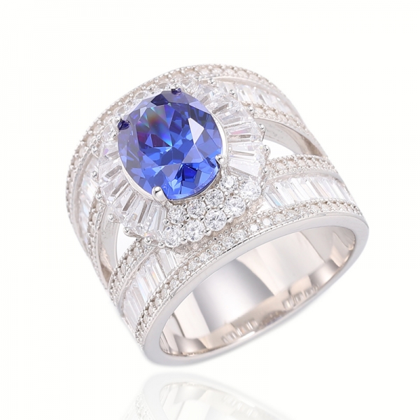 Oval Shape Morganite Nano And White Cubic Zircon Silver Ring With Rose Gold Plating 