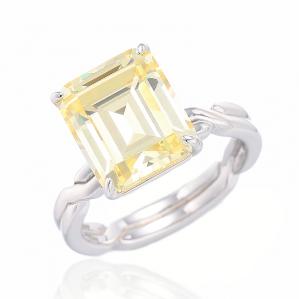 Emerald Cut White Cubic Zircon Silver Ring With Gold Plating 