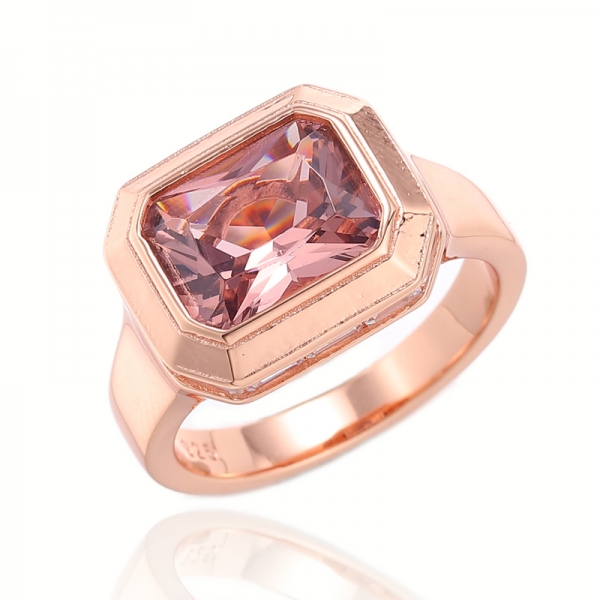 Emerald Cut And Baguette White Cubic Zircon Silver Ring With Gold Plating 