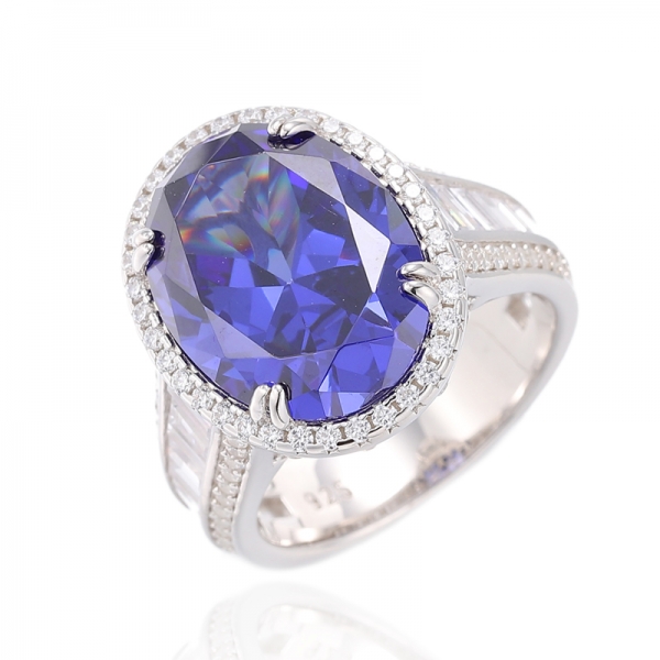 Oval Shape Pink And White Cubic Zircon Silver Ring With Rhodium And Rose Gold Plating 