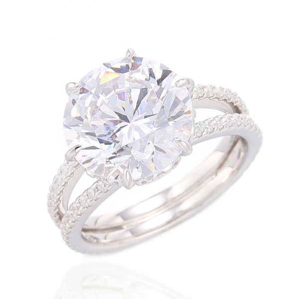 Round Diamond Pink And White Cubic Zircon Rhodium Silver Ring 