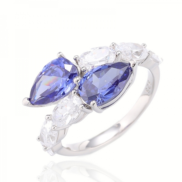925 Pear Shape Morganite Nano And White Cubic Zircon Silver Ring With Rose Gold Plating 
