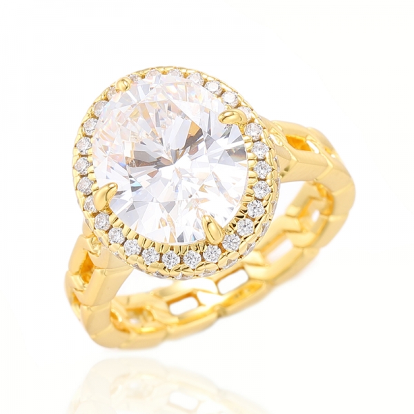 Oval Shape White And Ruond White Cubic Zircon Silver Ring With Gold Plating 