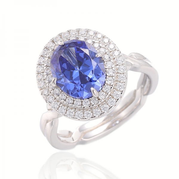 Oval Shape Morganite Nano And Round White Cubic Zircon Silver Ring With Rose Gold Plating 