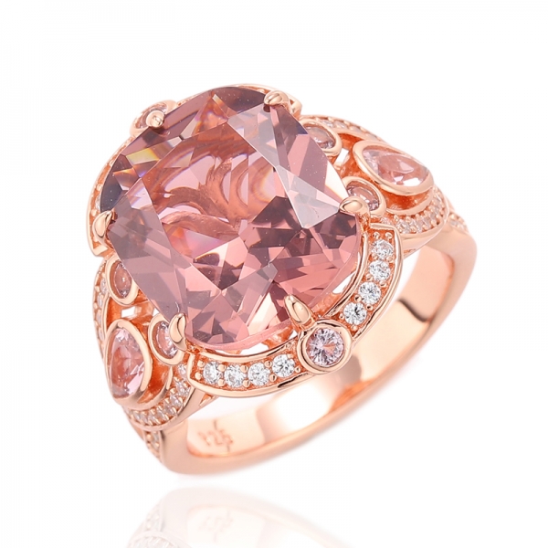 925 Cushion Tanzanite And White Cubic Zircon Rhodium Silver Ring 