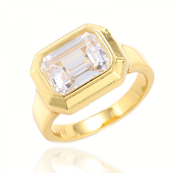 Emerald Shape Diamond Pink Cubic Zircon Rhodium Silver Ring 
