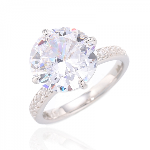 Round Diamond Pink And White Cubic Zircon Silver Ring With Rose Gold Plating 