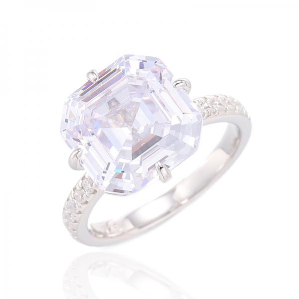 Asscher Pink And Round White Cubic Zircon Silver Ring With Rose Gold Plating 
