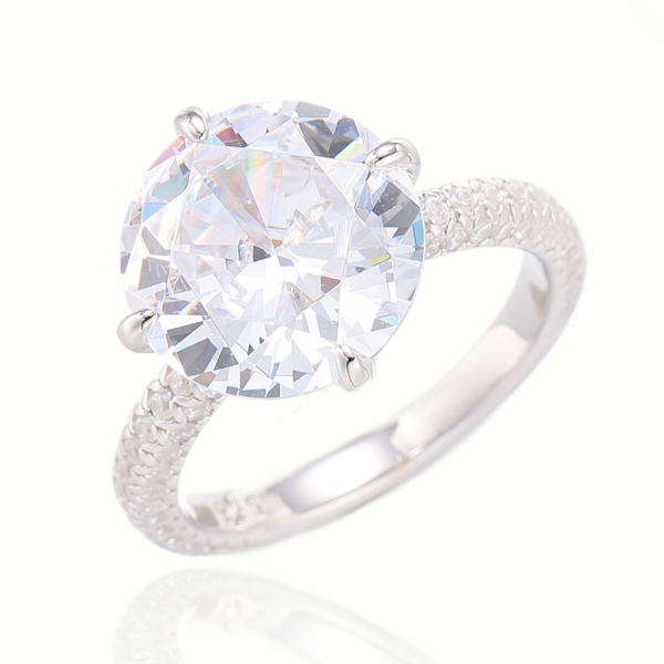 925 Ruond Diamond Yellow And White Cubic Zircon Silver Ring With Gold Plating 