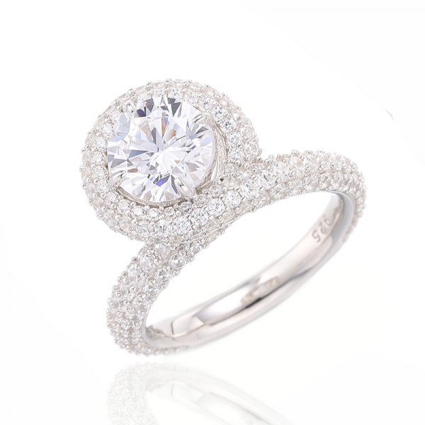 Round Diamond Pink And Round White Cubic Zircon Rhodium Silver Ring 