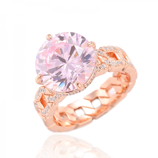 Ruond Diamond Yellow And White Cubic Zircon Silver Ring With Gold Plating 
