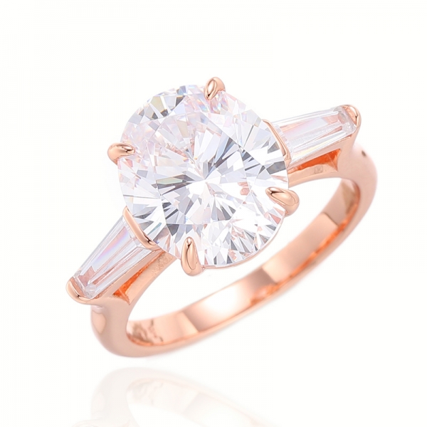 Oval Shape Diamond Yellow And Tapered White Cubic Zircon Silver Ring With Gold Plating 