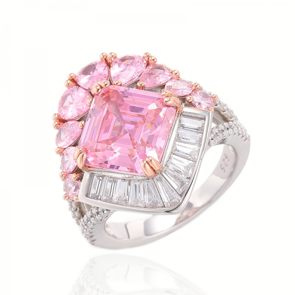 Asscher Canary And Pear Shape White Cubic Zircon Rhodium Silver Ring 