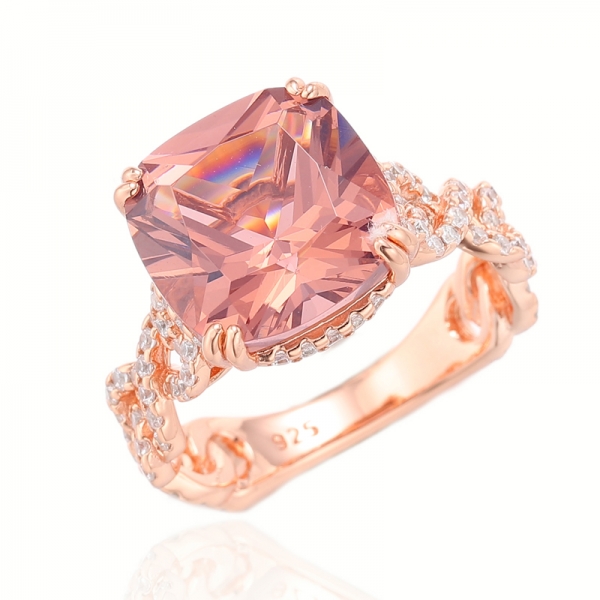 Cushion Tanzanite And Round White Cubic Zircon Rhodium Silver Ring 