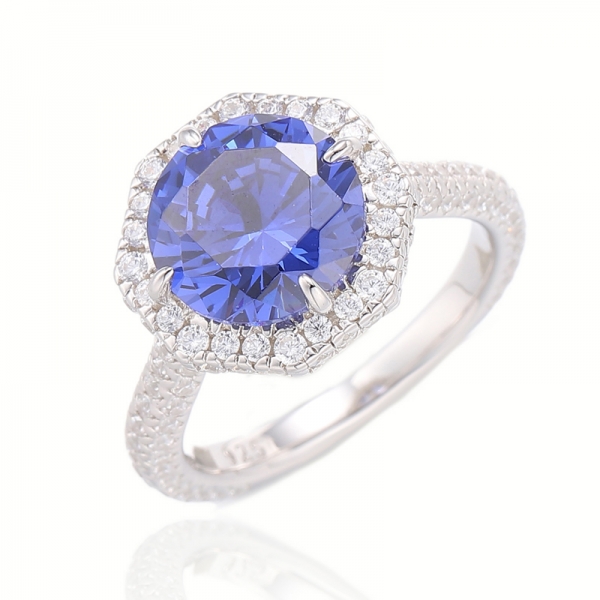 Round Morganite Nano And White Cubic Zircon Silver Ring With Rose Gold Plating 