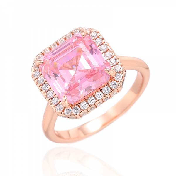Asscher Canary And Round White Cubic Zircon Rhodium Silver Ring 