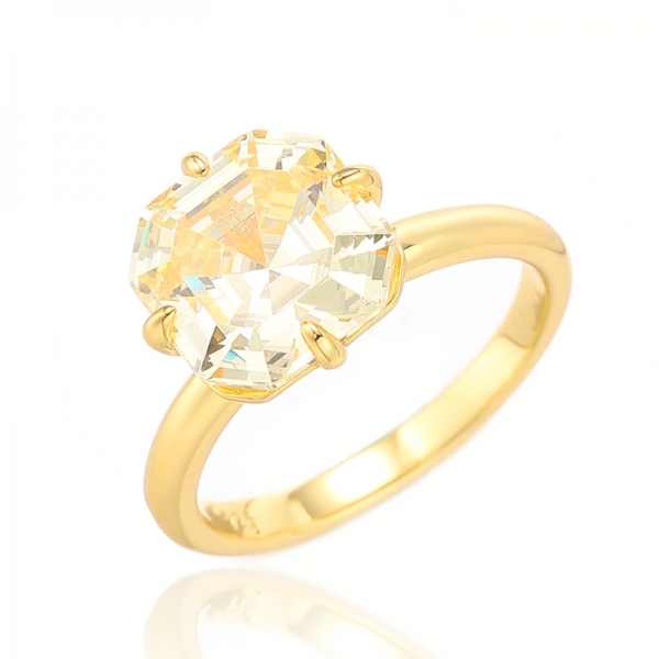 925 Asscher White Cubic Zircon Rhodium Plating Silver Ring 