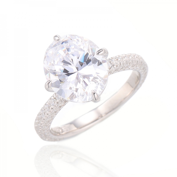Oval Shape Diamond Yellow And Round White Cubic Zircon Rhodium Silver Ring 